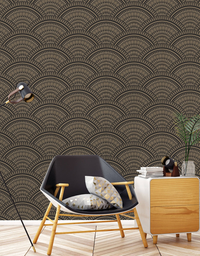 uniQstiQ Geometric Dark Beige and Black Geometric Wallpaper Wallpaper