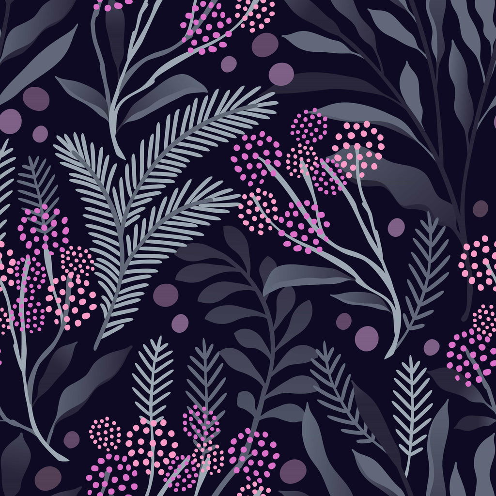 uniQstiQ Botanical Dark Berries and Leaves Wallpaper Wallpaper