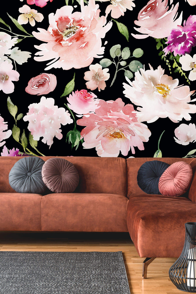 uniQstiQ Murals Dark Cute Flowers Wallpaper Mural Wallpaper