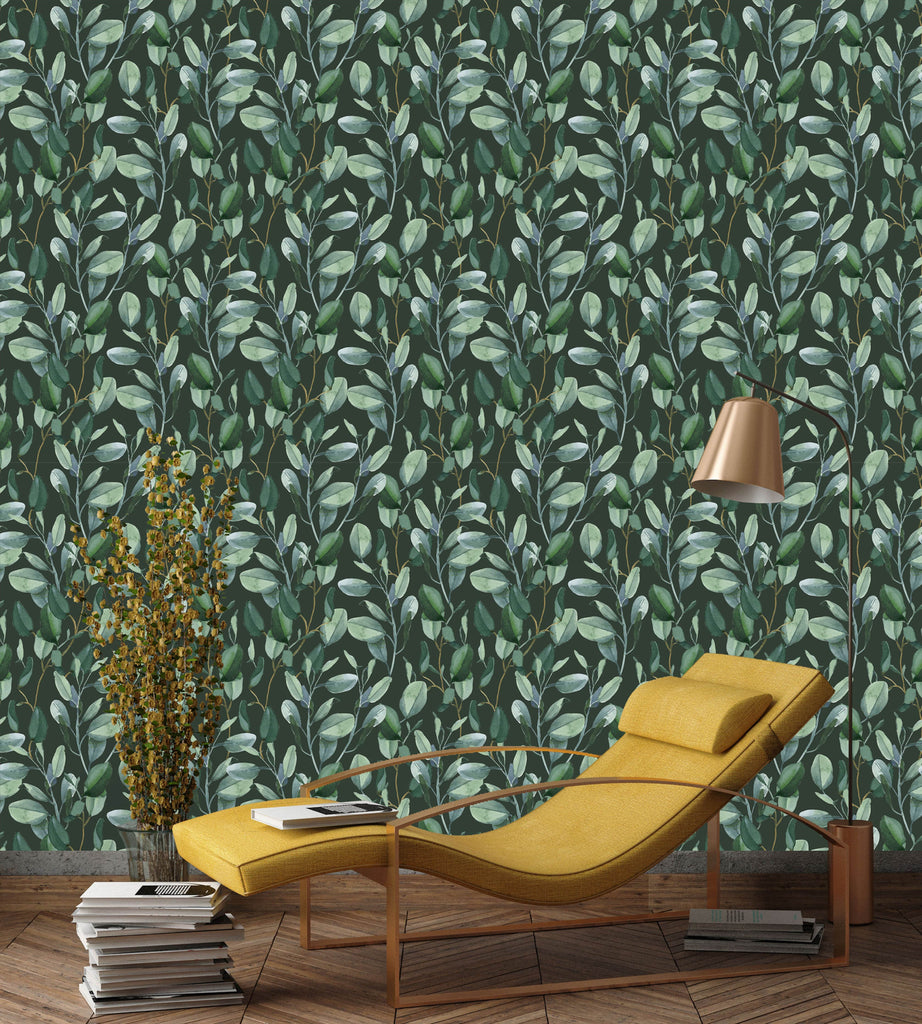 uniQstiQ Botanical Dark Eucalyptus Leaves Wallpaper Wallpaper