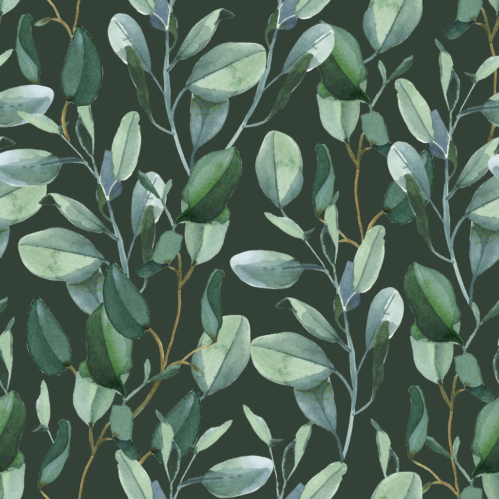 uniQstiQ Botanical Dark Eucalyptus Leaves Wallpaper Wallpaper