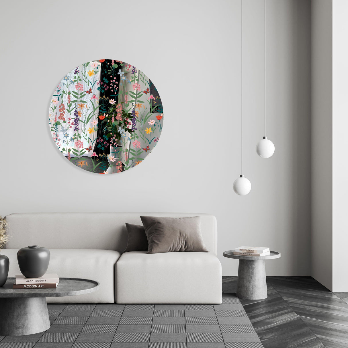 Dark Fields Flowers Mirrored Acrylic Circles Contemporary Home DǸcor Printed acrylic 