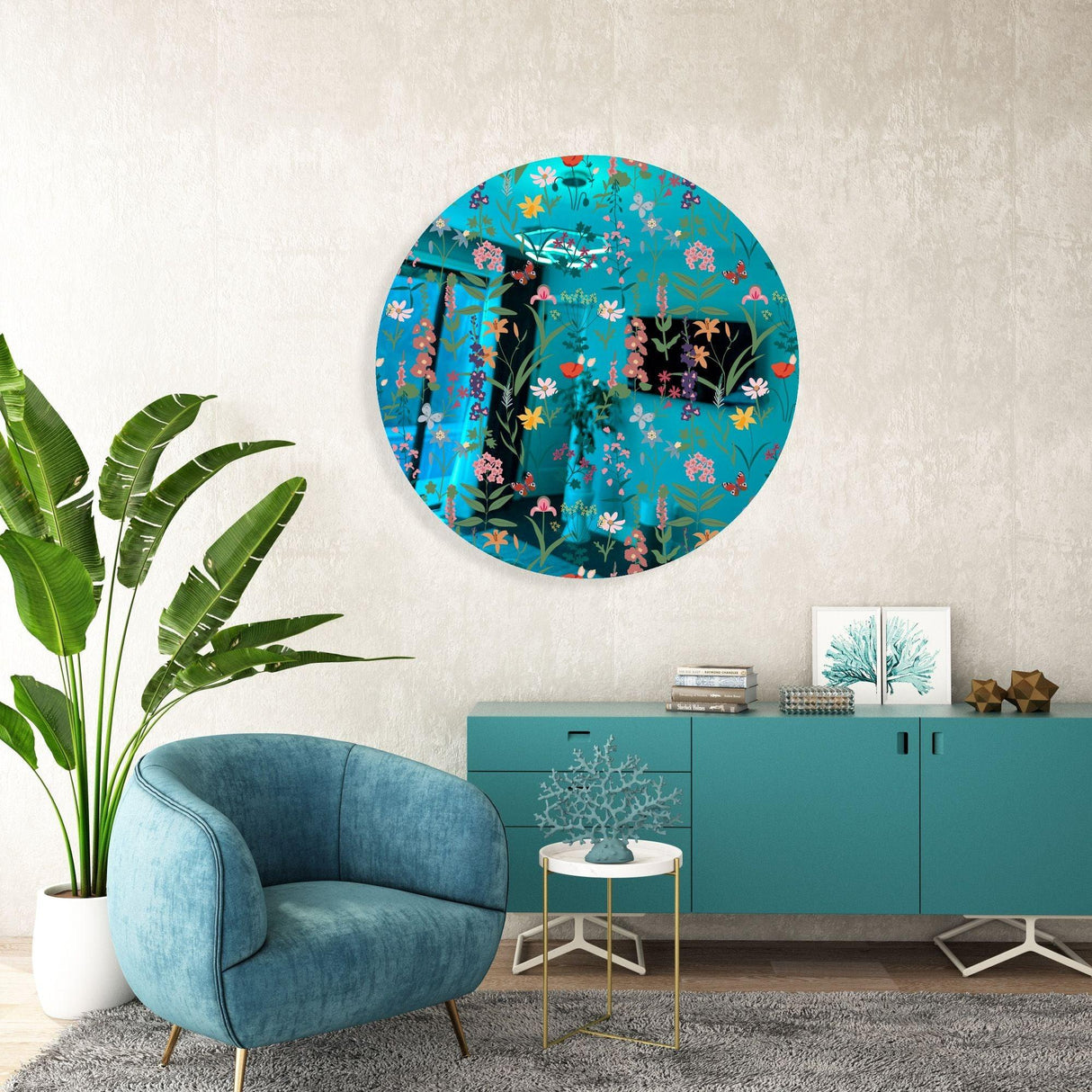 Dark Fields Flowers Mirrored Acrylic Circles Contemporary Home DǸcor Printed acrylic 