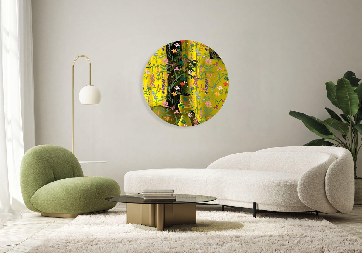 Dark Fields Flowers Mirrored Acrylic Circles Contemporary Home DǸcor Printed acrylic 