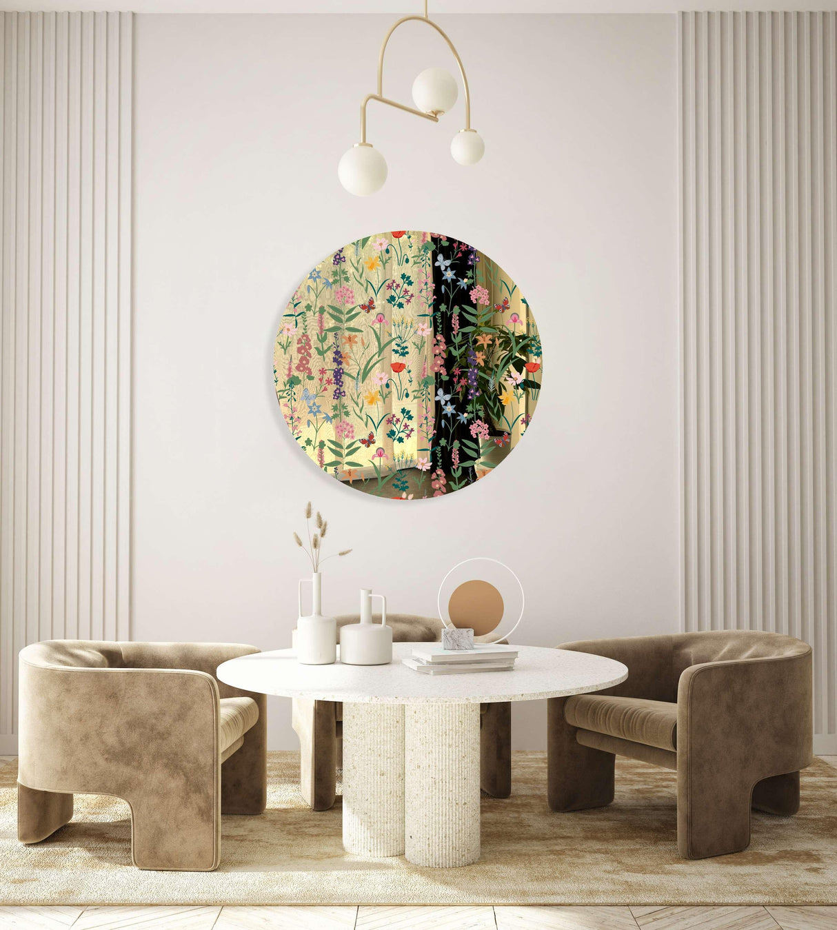 Dark Fields Flowers Mirrored Acrylic Circles Contemporary Home DǸcor Printed acrylic 