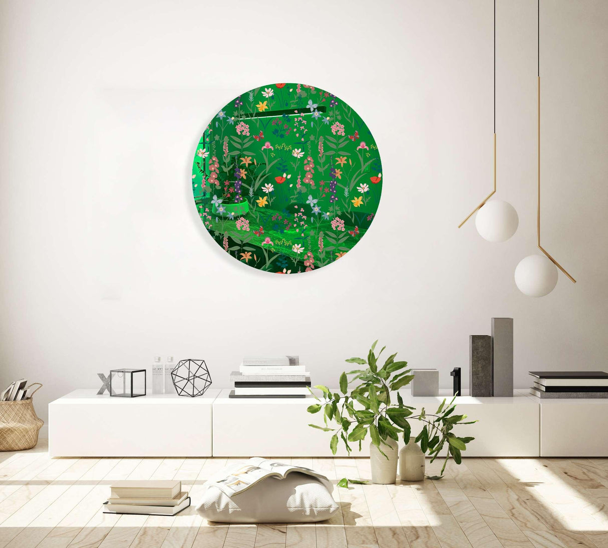 Dark Fields Flowers Mirrored Acrylic Circles Contemporary Home DǸcor Printed acrylic 