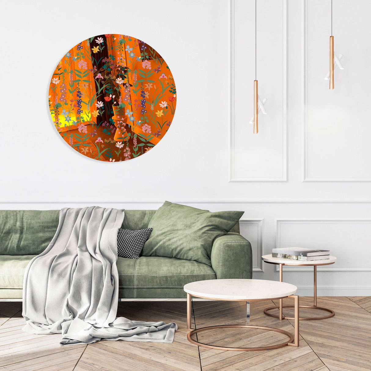 Dark Fields Flowers Mirrored Acrylic Circles Contemporary Home DǸcor Printed acrylic 