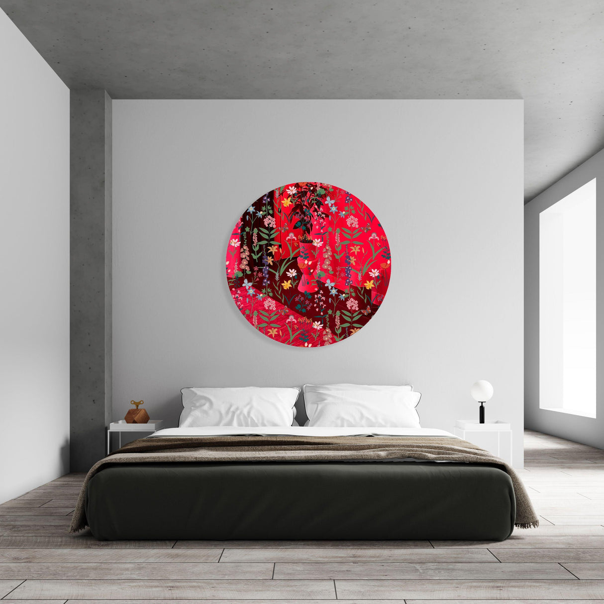 Dark Fields Flowers Mirrored Acrylic Circles Contemporary Home DǸcor Printed acrylic 