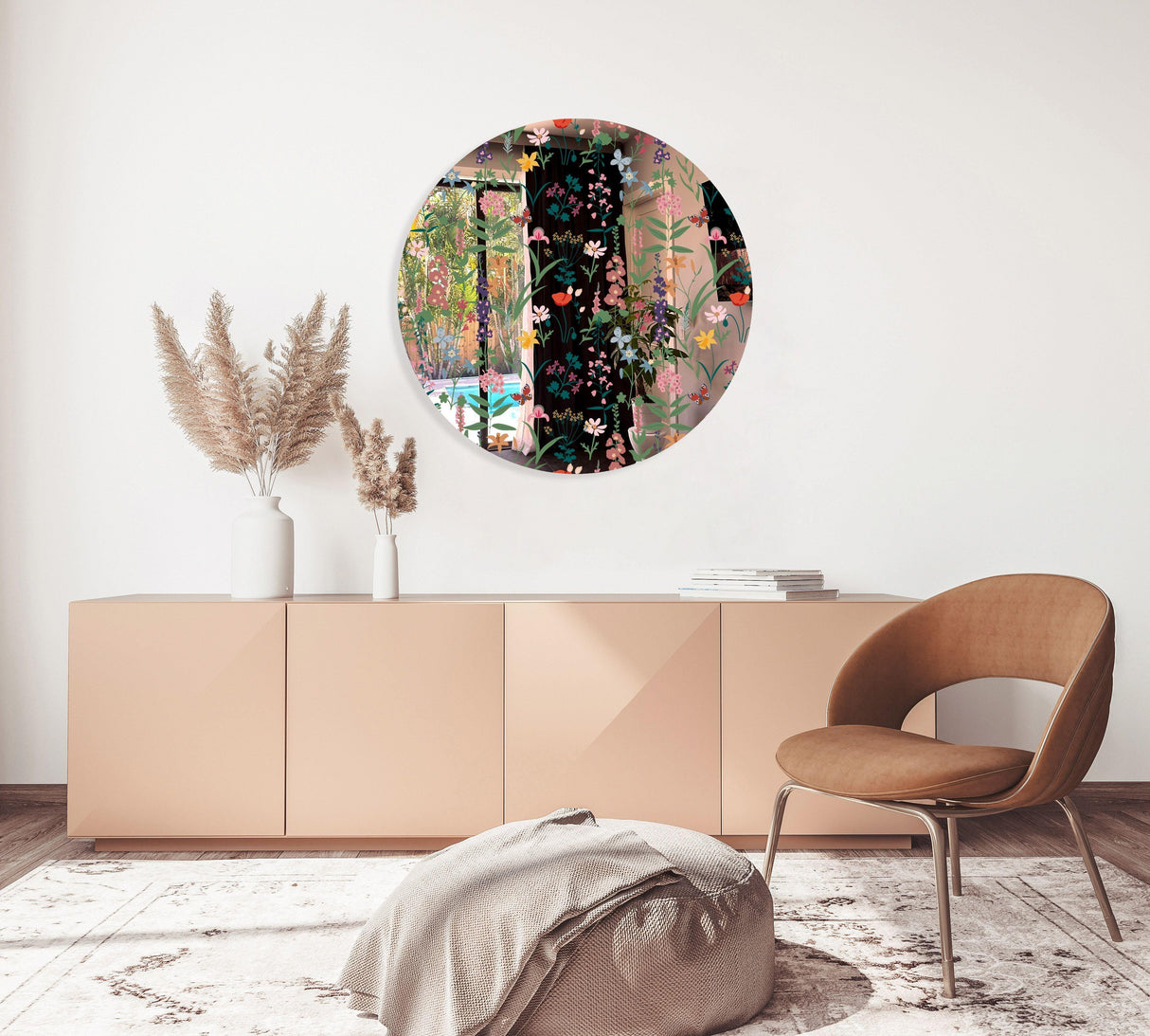 Dark Fields Flowers Mirrored Acrylic Circles Contemporary Home DǸcor Printed acrylic 