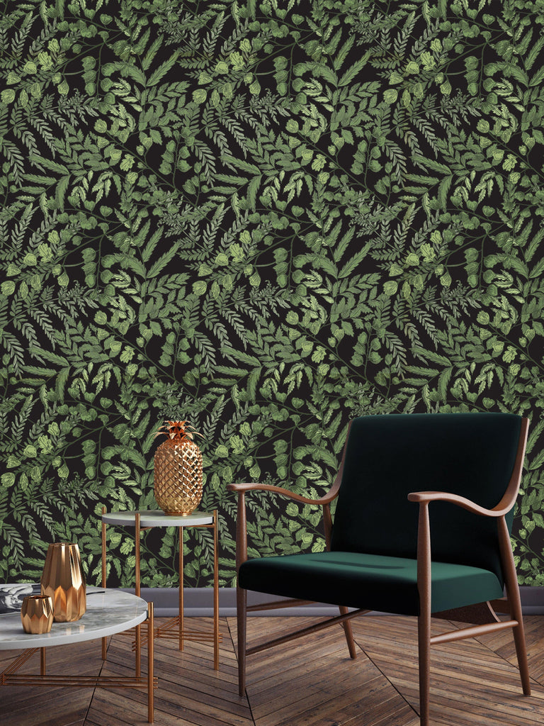 uniQstiQ Botanical Dark Green Ferns Wallpaper Wallpaper