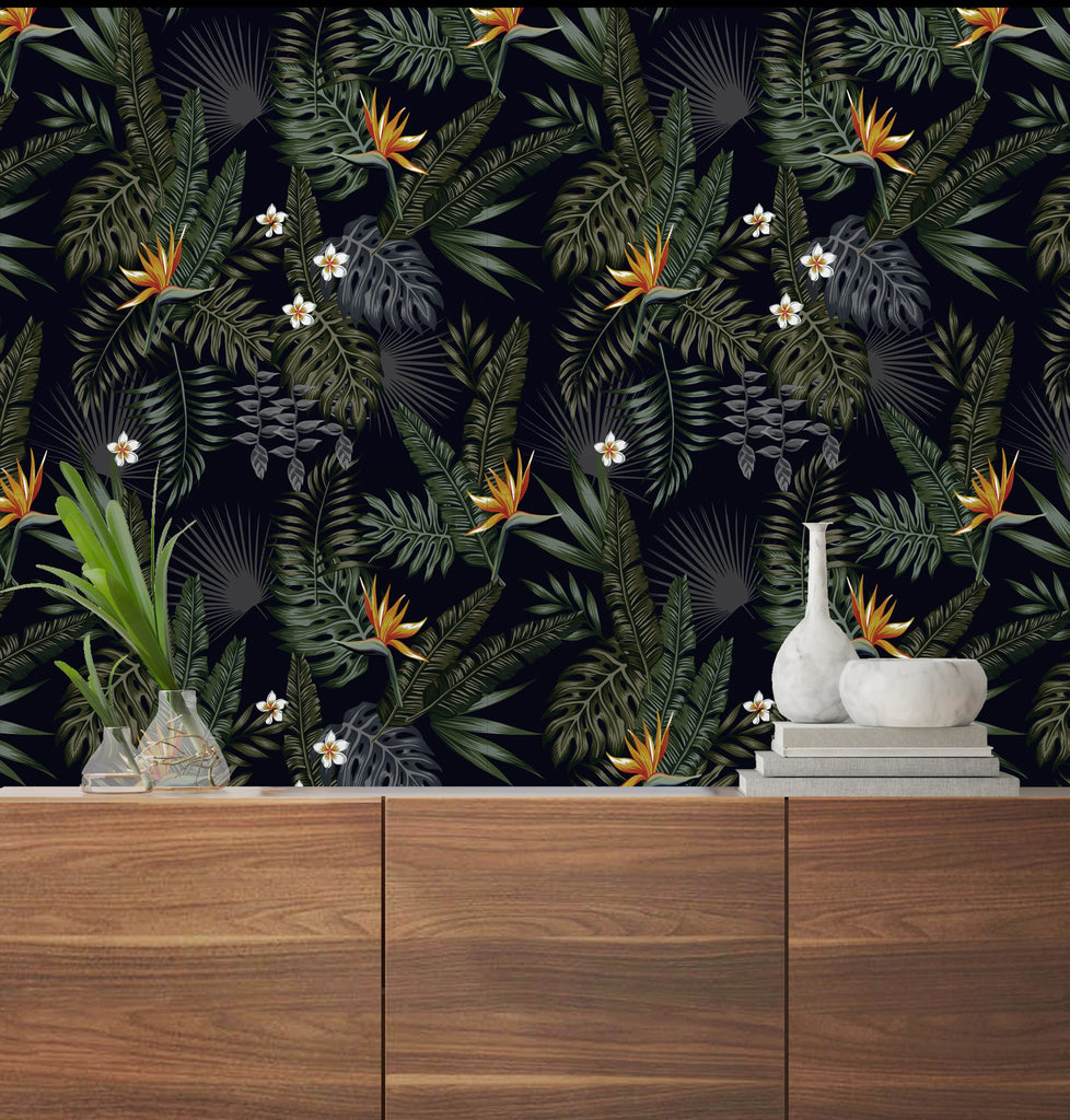 uniQstiQ Tropical Dark Palm Mix Wallpaper Wallpaper