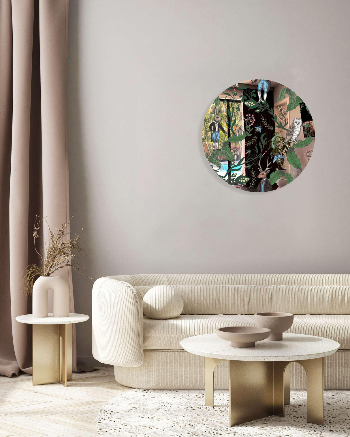 Dark Woodland Animals Mirrored Acrylic Circles Contemporary Home DǸcor Printed acrylic 