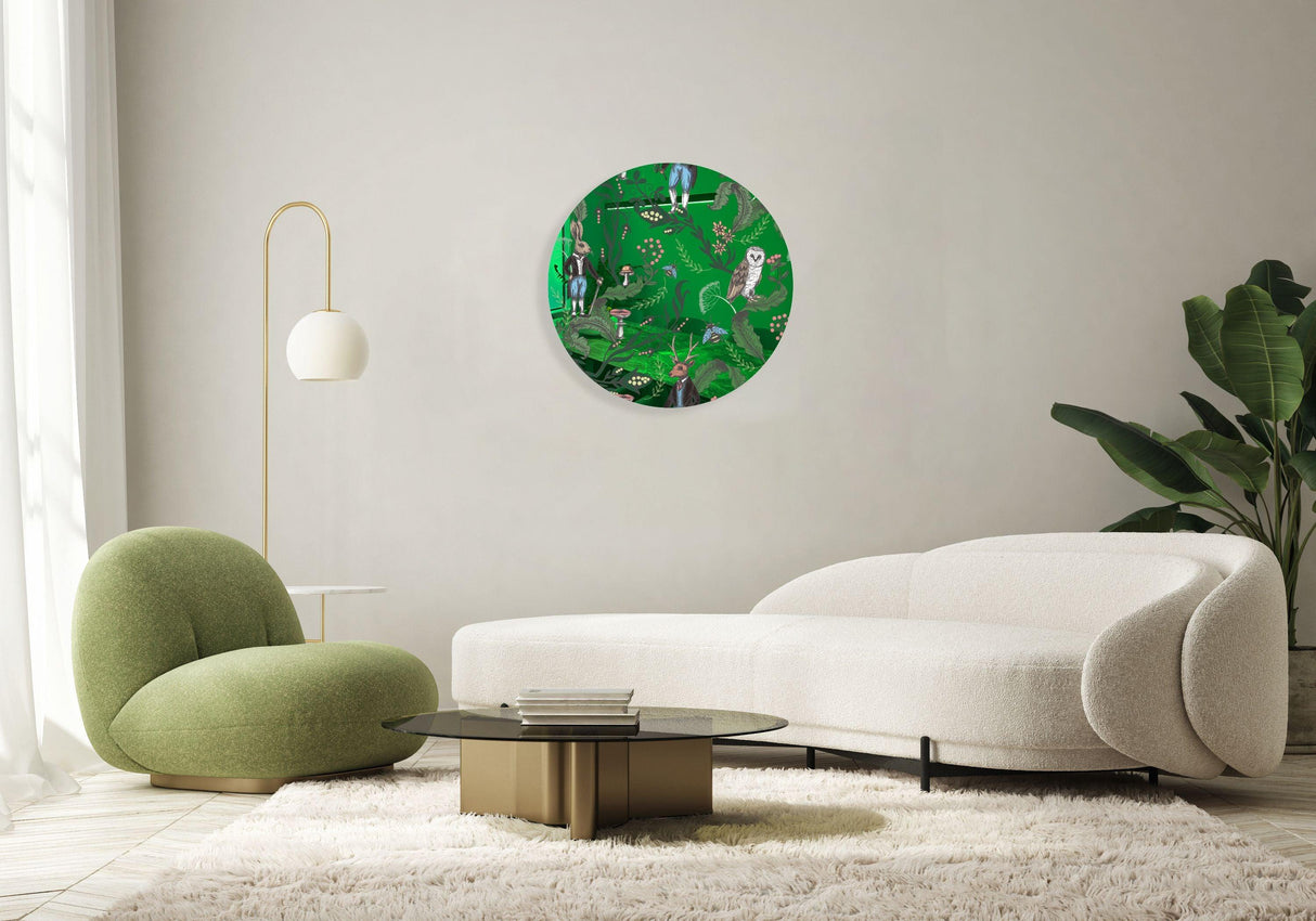 Dark Woodland Animals Mirrored Acrylic Circles Contemporary Home DǸcor Printed acrylic 