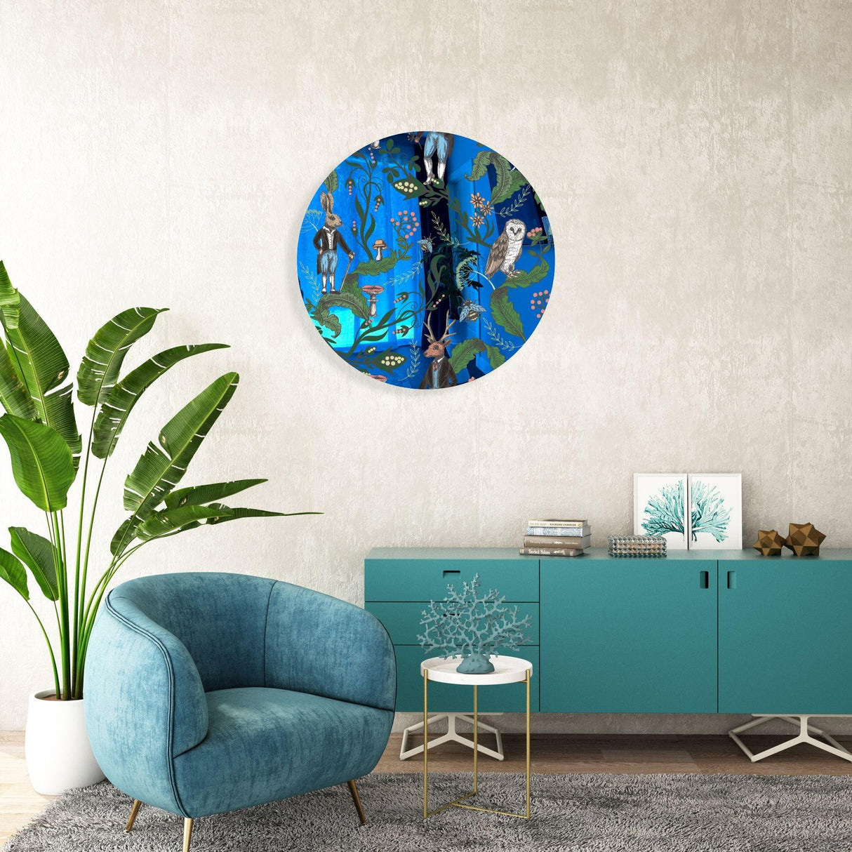 Dark Woodland Animals Mirrored Acrylic Circles Contemporary Home DǸcor Printed acrylic 