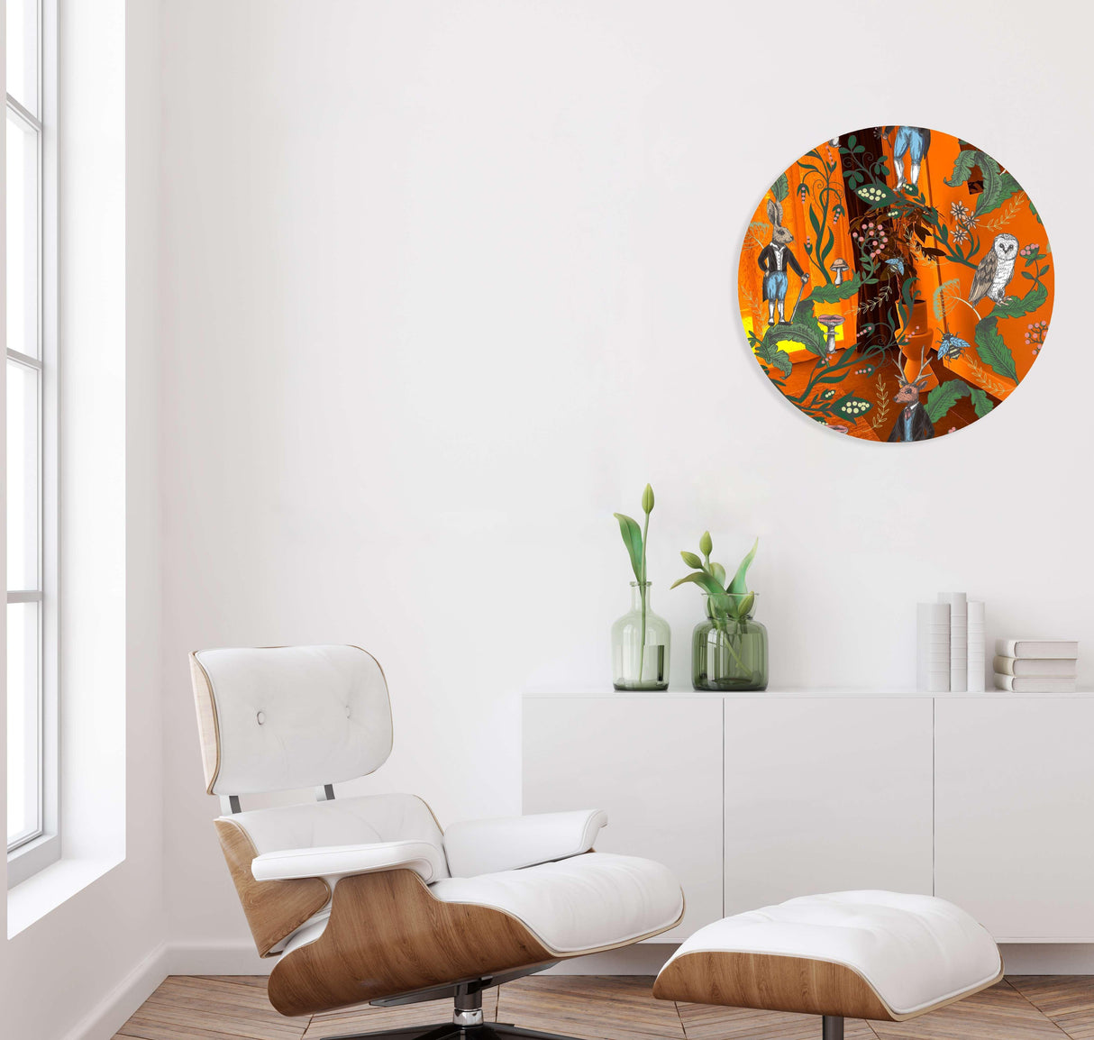 Dark Woodland Animals Mirrored Acrylic Circles Contemporary Home DǸcor Printed acrylic 