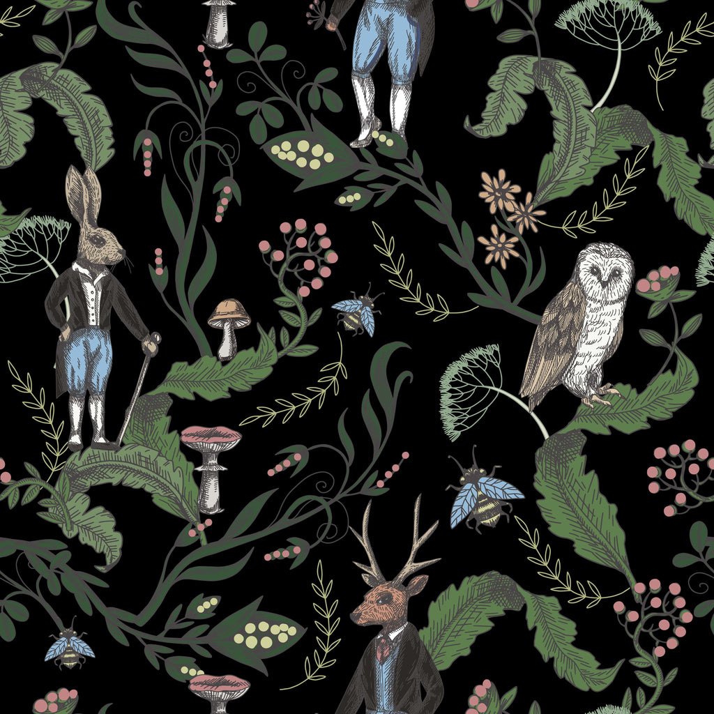 uniQstiQ Vintage Dark Woodland Animals Wallpaper Wallpaper