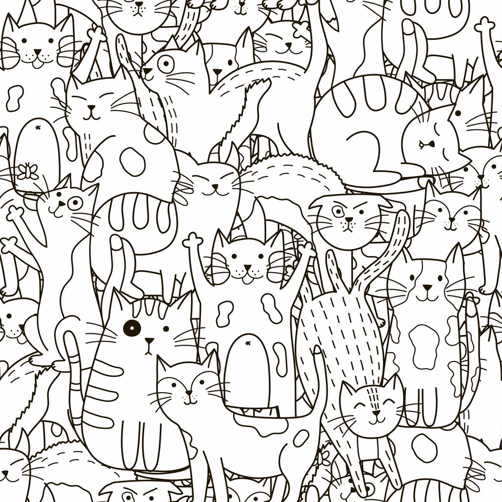 uniQstiQ Kids Doodle Cats Seamless Pattern Wallpaper Wallpaper