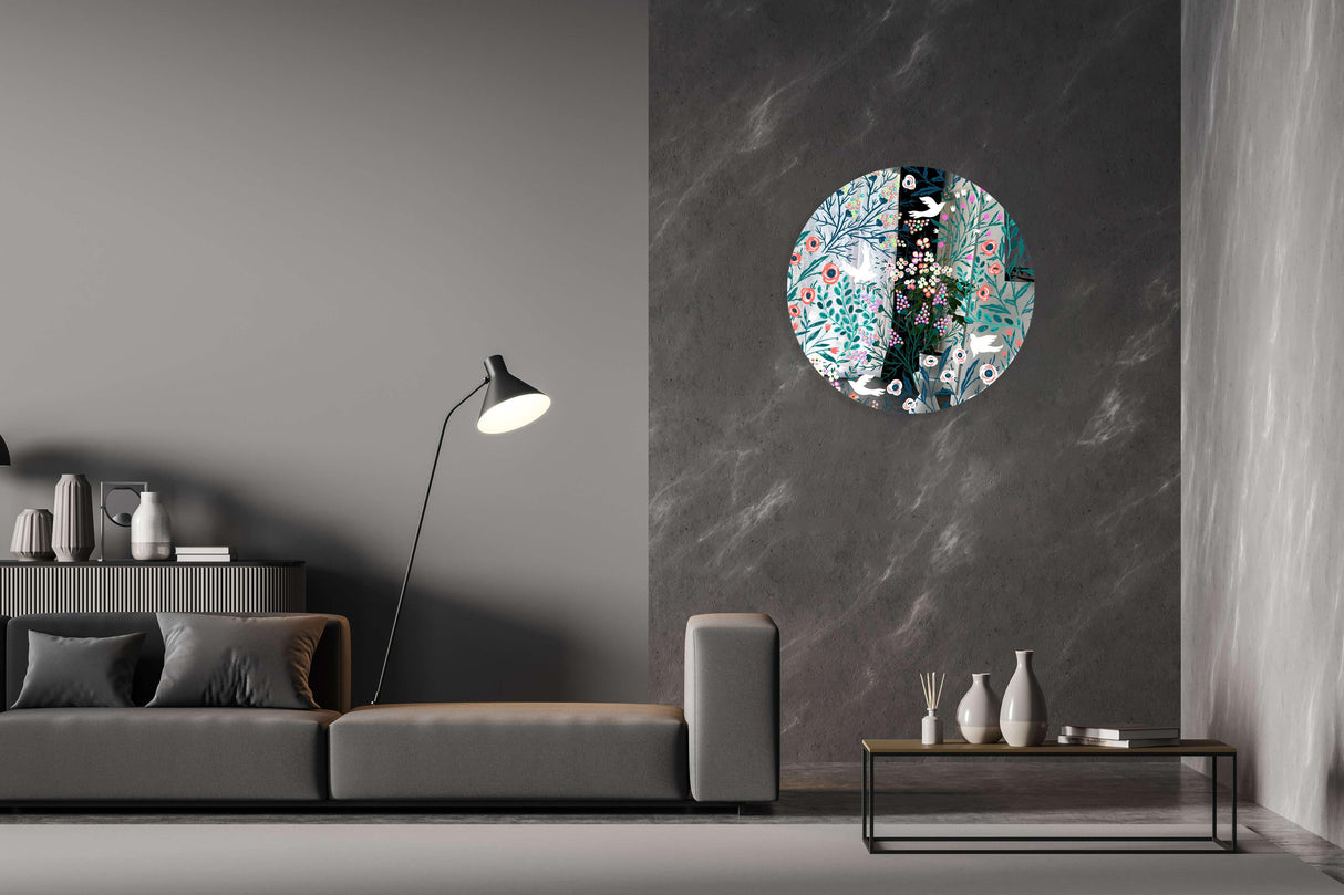 Doves and Flowers Mirrored Acrylic Circles Contemporary Home DǸcor Printed acrylic 