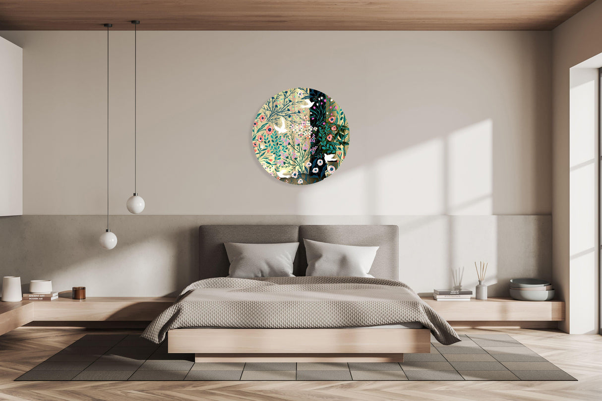 Doves and Flowers Mirrored Acrylic Circles Contemporary Home DǸcor Printed acrylic 