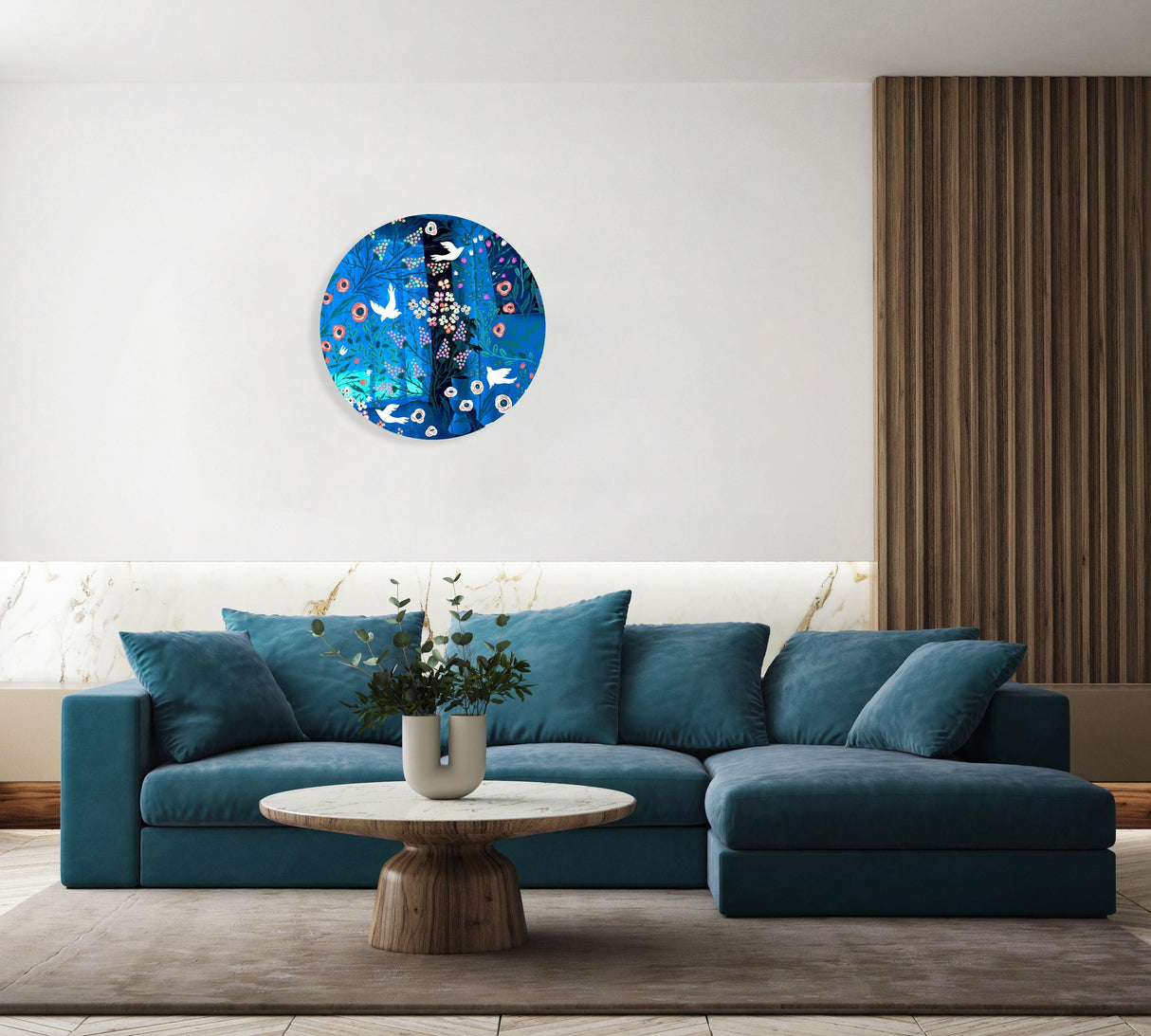 Doves and Flowers Mirrored Acrylic Circles Contemporary Home DǸcor Printed acrylic 