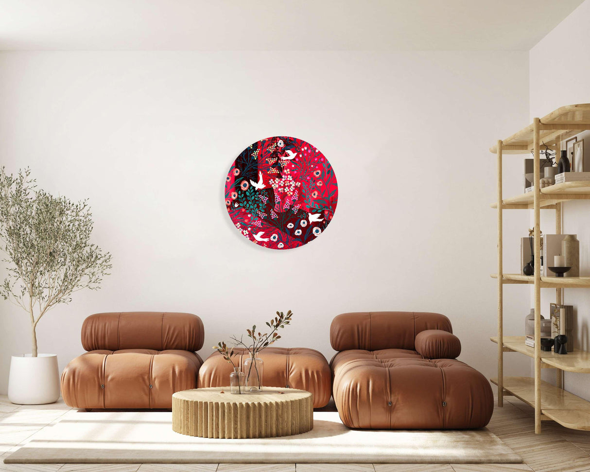 Doves and Flowers Mirrored Acrylic Circles Contemporary Home DǸcor Printed acrylic 