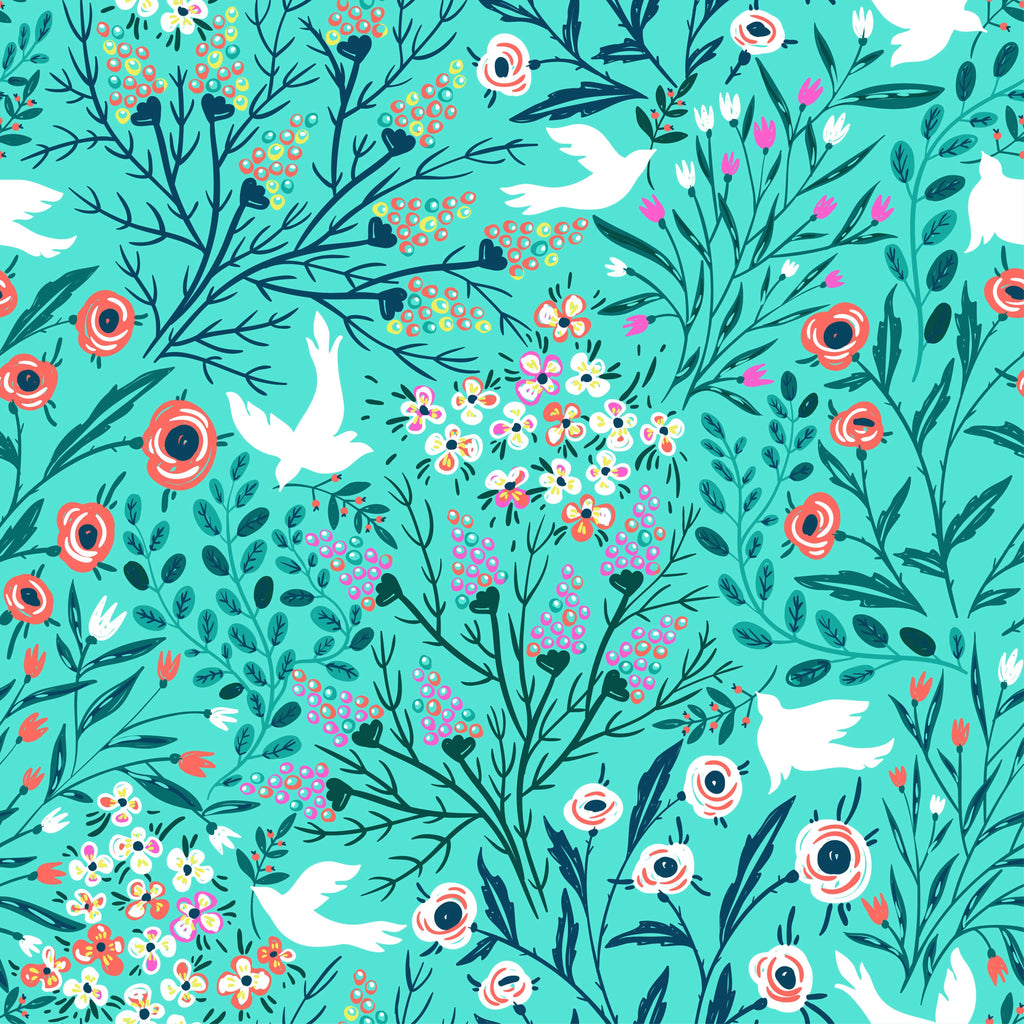uniQstiQ Botanical Doves and Flowers Wallpaper Wallpaper