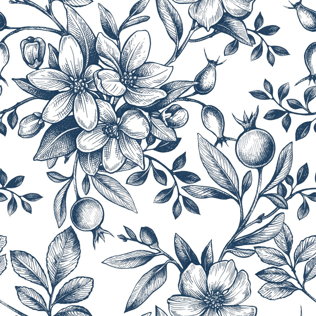 Dark Blue Flowers Wallpaper