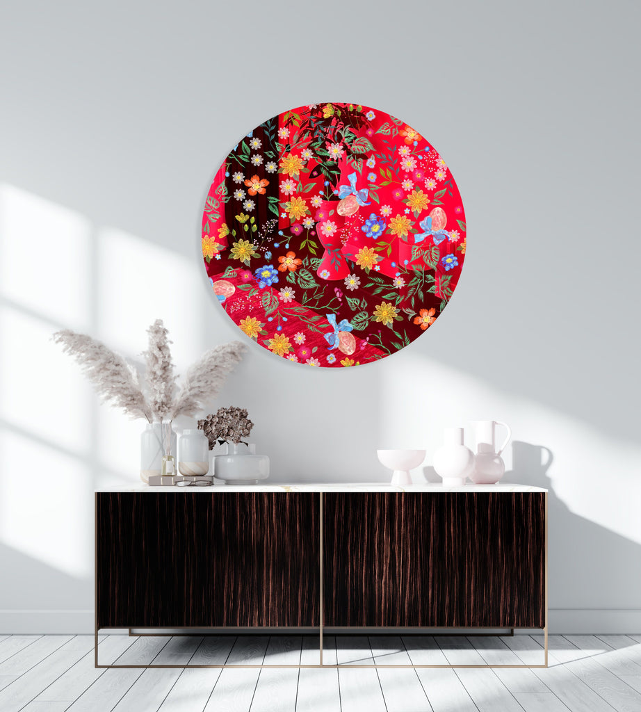 Summer Flowers Mirrored Acrylic Circles Contemporary Home DǸcor Printed acrylic 