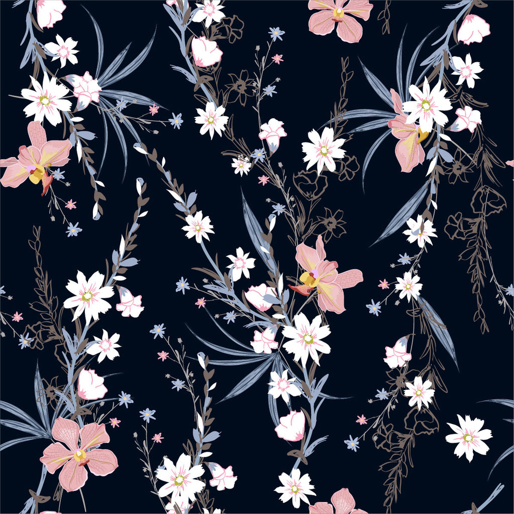 Exotic Flowers on Dark Wallpaper uniQstiQ Floral