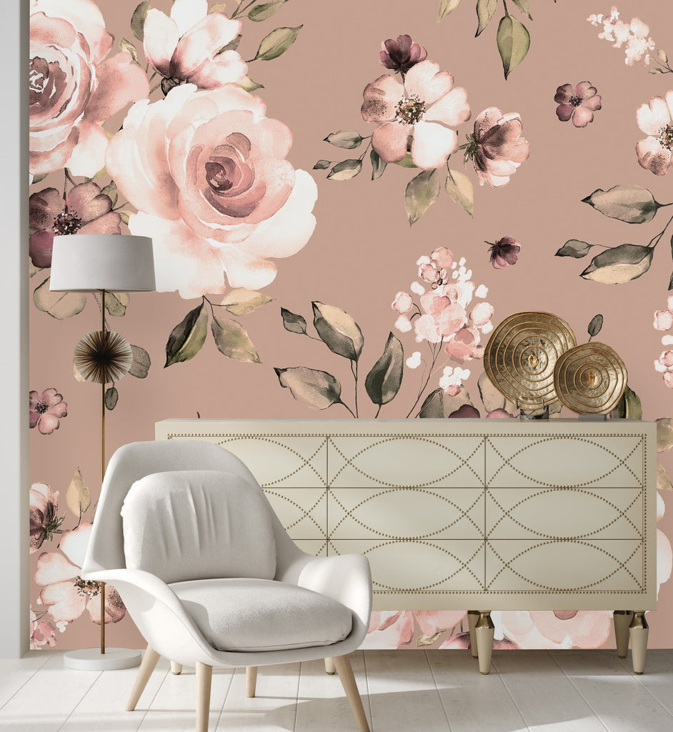 Beige Wallpaper with Roses  uniQstiQ Murals