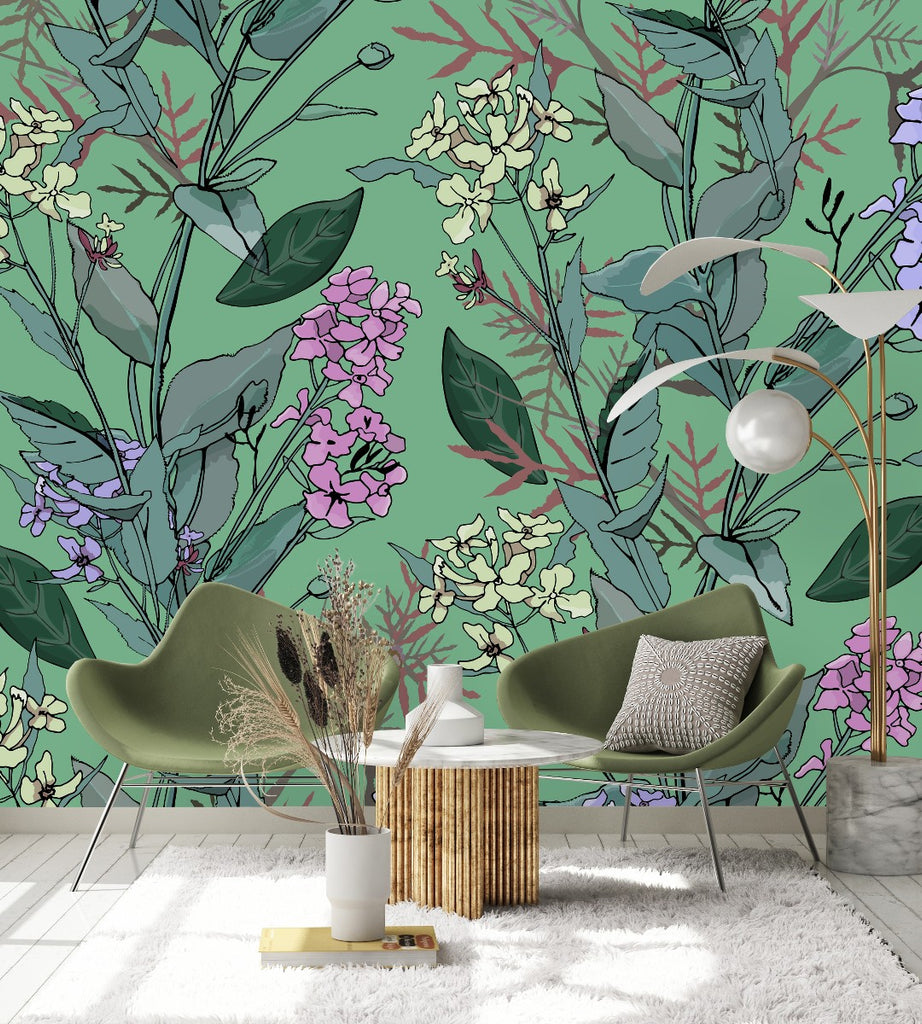 Green Floral Plants Wallpaper  uniQstiQ Long Murals