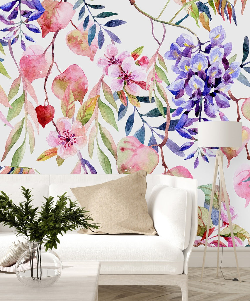 Pink and Violet Colors of Floral Wallpaper uniQstiQ Murals