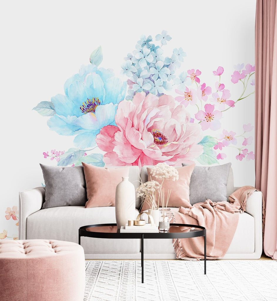 Blue and Pink Flowers Wallpaper uniQstiQ Murals