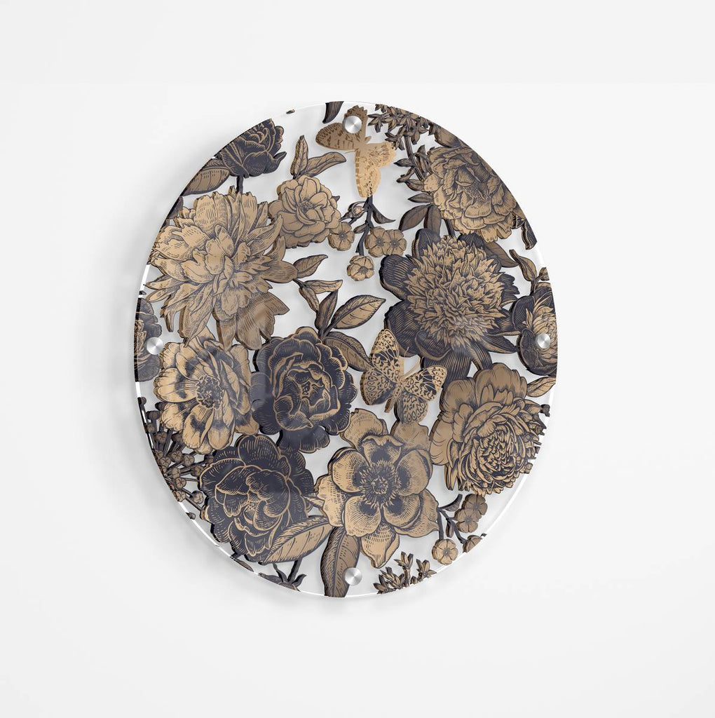 Bronze Flowers Printed Transparent Acrylic Circle