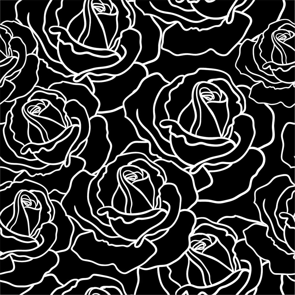 Black Wallpaper with White Floral Contours uniQstiQ Floral