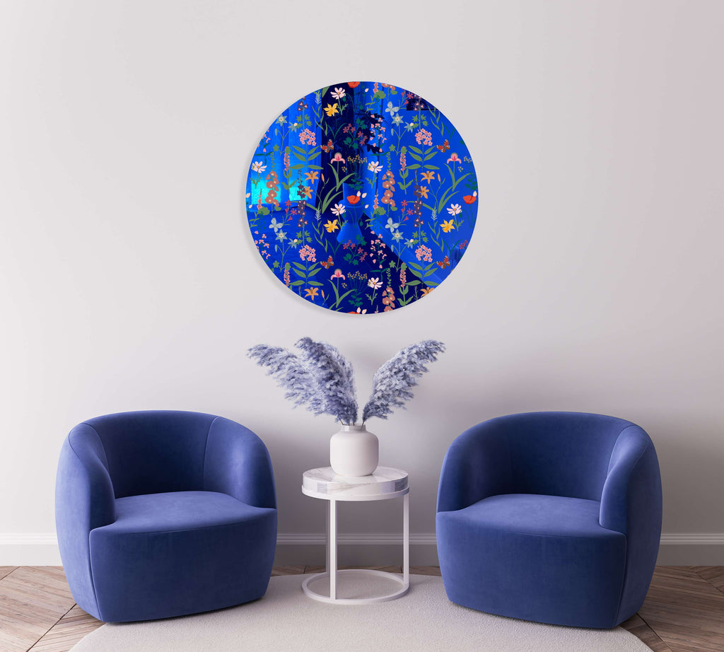 Dark Fields Flowers Mirrored Acrylic Circles Contemporary Home DǸcor Printed acrylic 