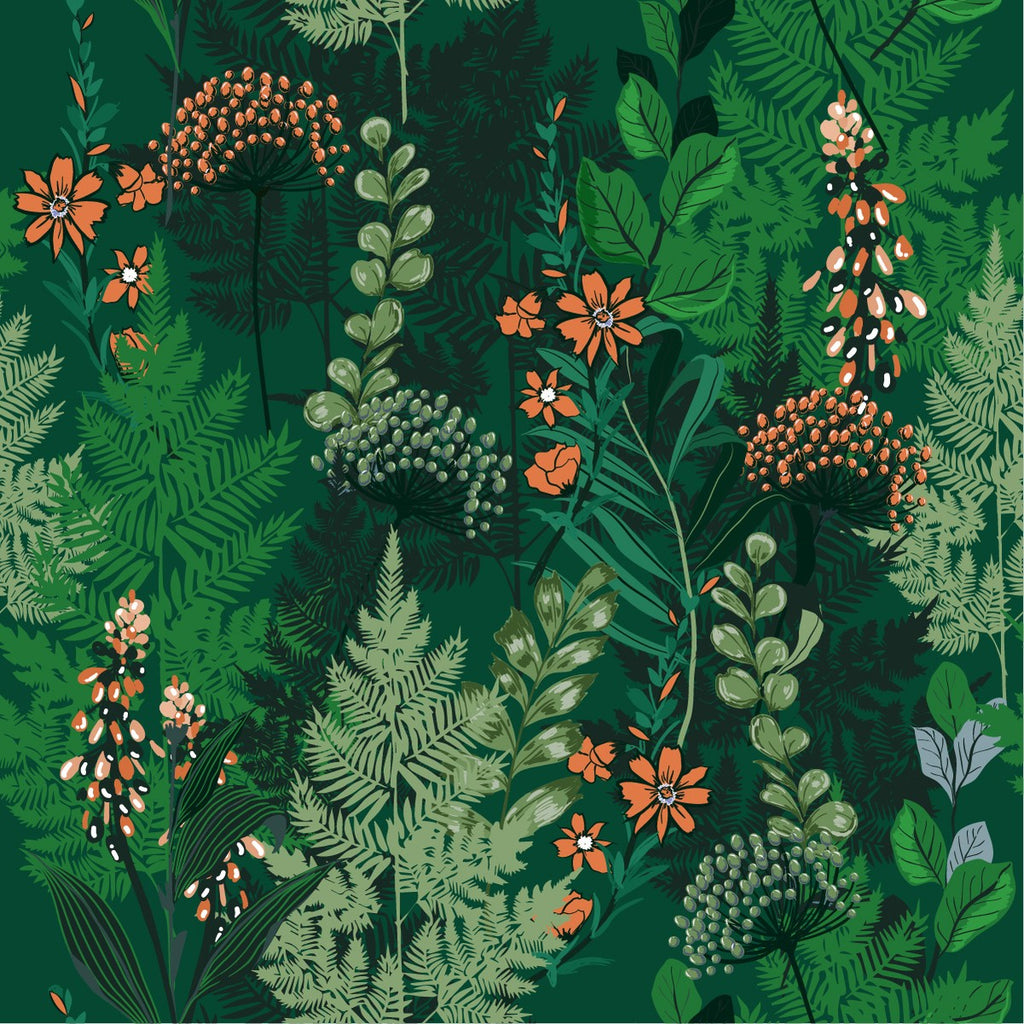 Green Plants and Orange Flowers Wallpaper  uniQstiQ Floral