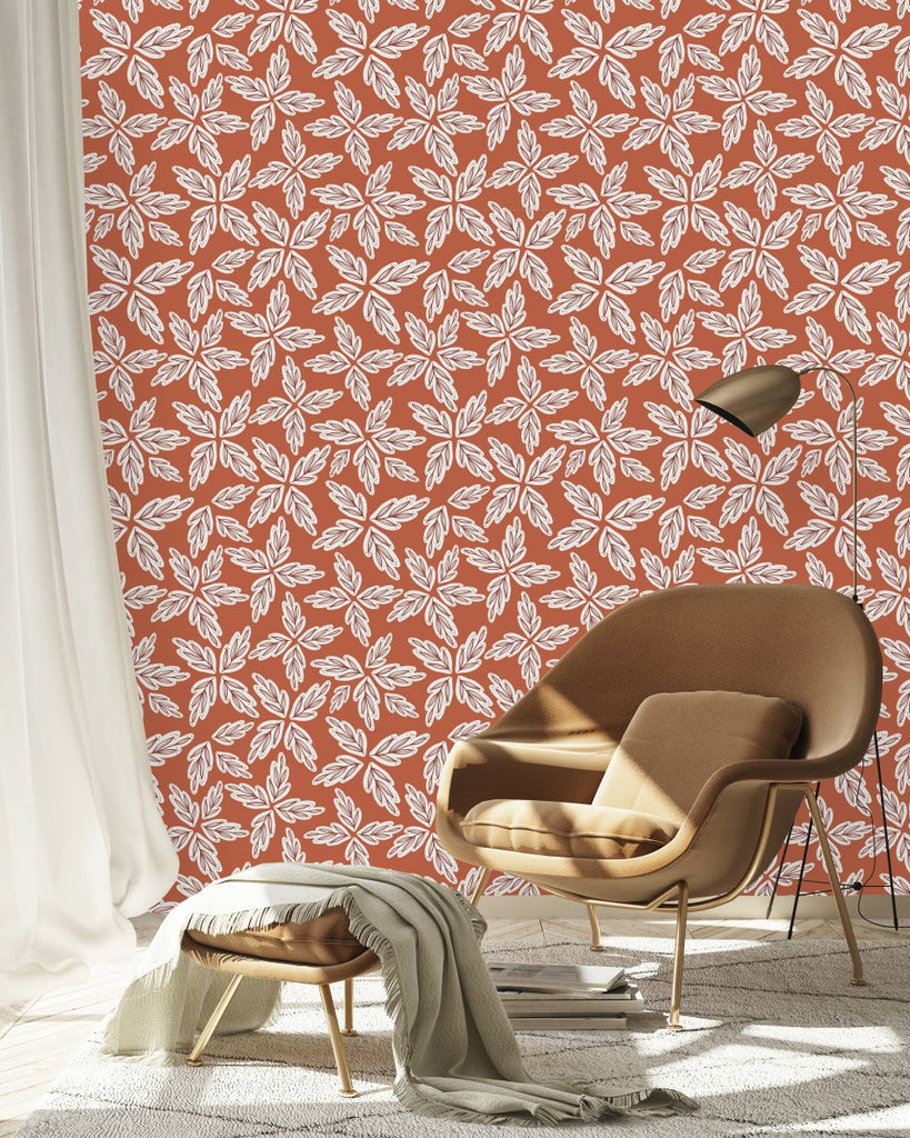 Red Wallpaper with Red Leaves uniQstiQ Botanical