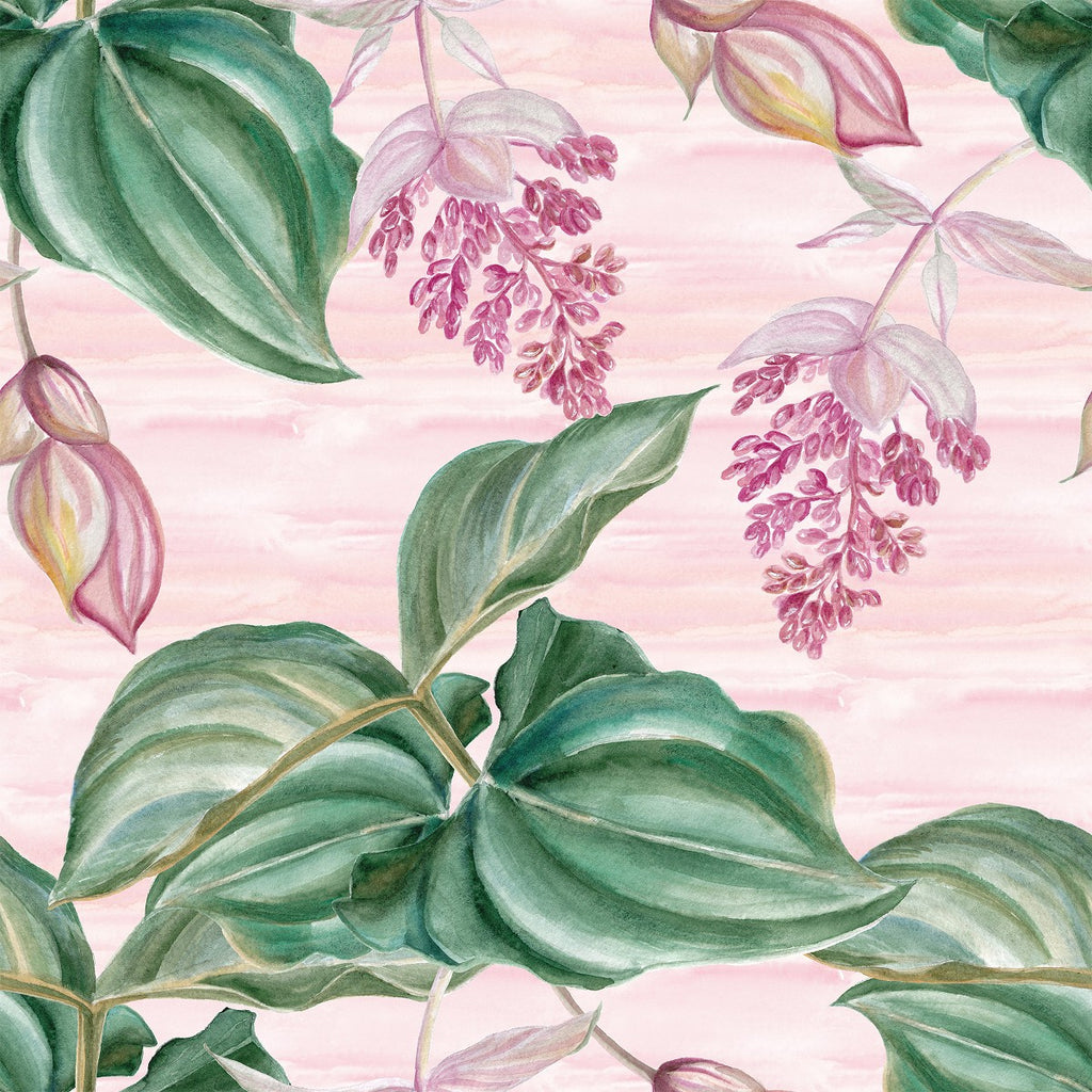 Pink Wallpaper with Leaves and Flowers uniQstiQ Floral