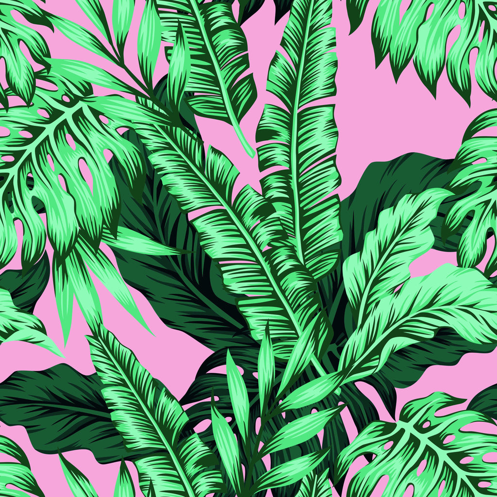 uniQstiQ Tropical Exotic Leaves on Pink Wallpaper Wallpaper