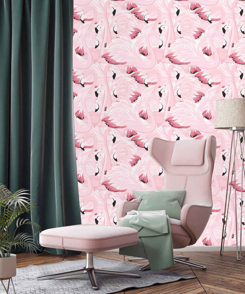 uniQstiQ Tropical Exotic Pink Flamingo Wallpaper Wallpaper