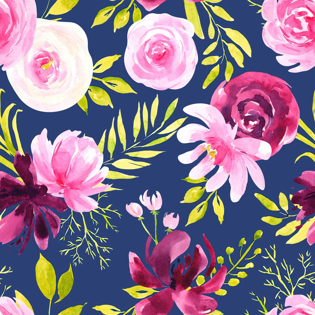 Dark Blue Wallpaper with Pink Flowers  uniQstiQ Murals