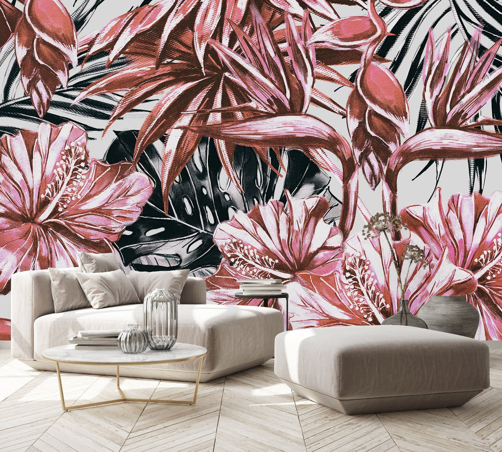 Pink Exotic Flowers Wallpaper uniQstiQ Long Murals