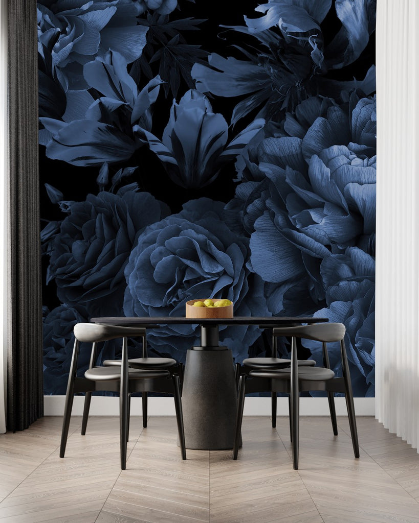 Dark Blue Flowers Wallpaper uniQstiQ Long Murals