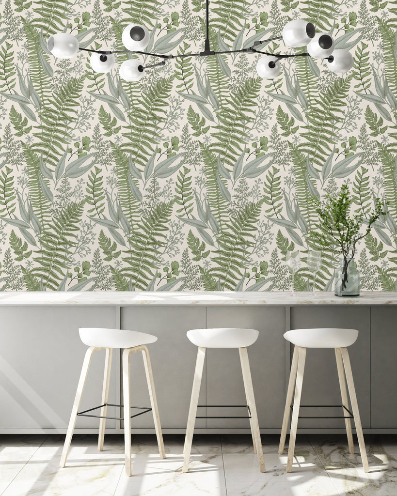 uniQstiQ Tropical Ferns Botanical Light Wallpaper Wallpaper