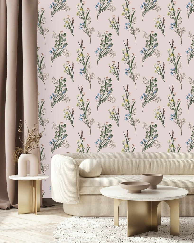 Pink Wallpaper with Meadow Flowers uniQstiQ Floral