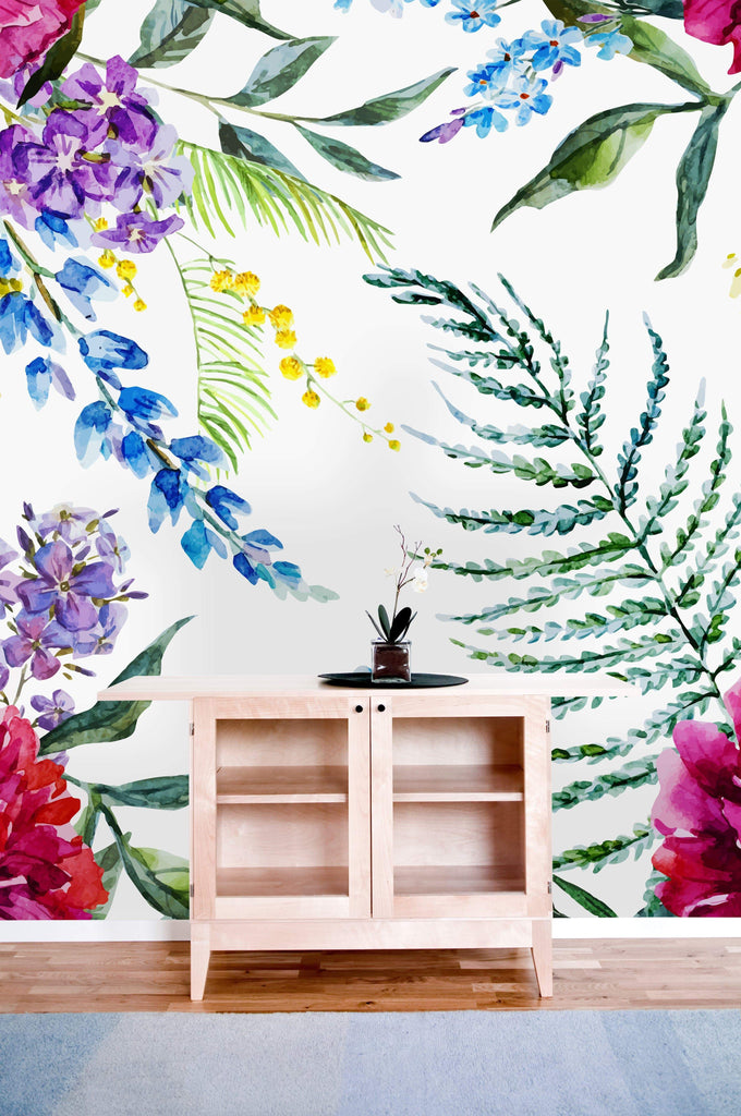 uniQstiQ Murals Floral Mix on White Background Wallpaper Mural Wallpaper