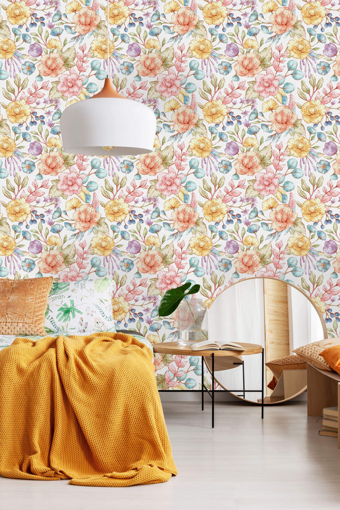 uniQstiQ Floral Floral Pattern in Pastel Colors Wallpaper Wallpaper