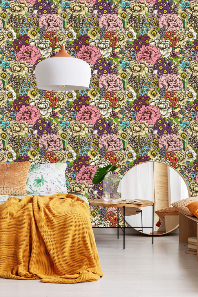 uniQstiQ Floral Floral Pattern of Peony Flowers Wallpaper Wallpaper