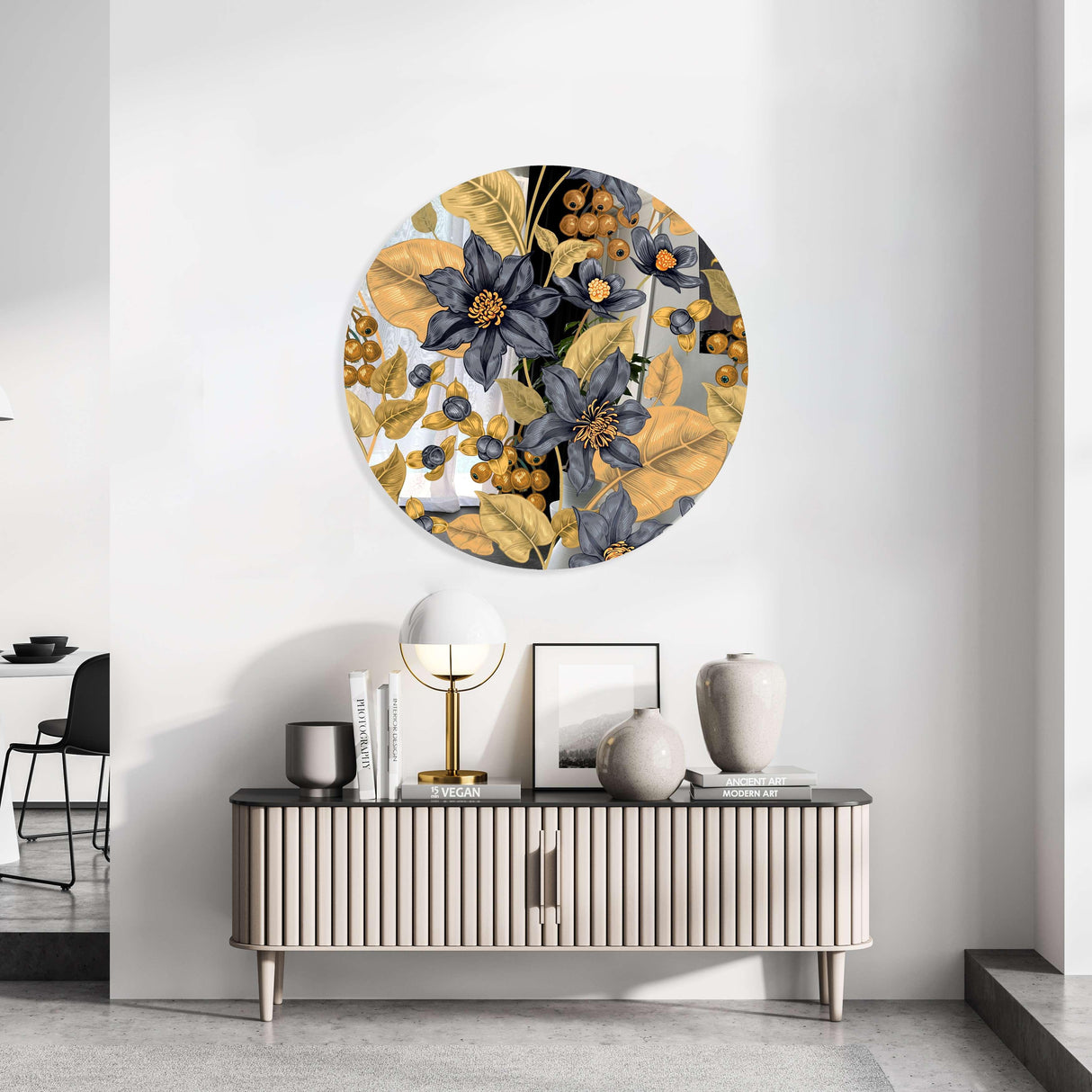 Flowers and Berries Mirrored Acrylic Circles Contemporary Home DǸcor Printed acrylic 